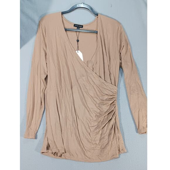 Universal Standard Cross Top Amphora Brown Wrap Ruched Long Sleeve NWT Sz S - Picture 2 of 7